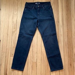 High rise slim straight blue jeans